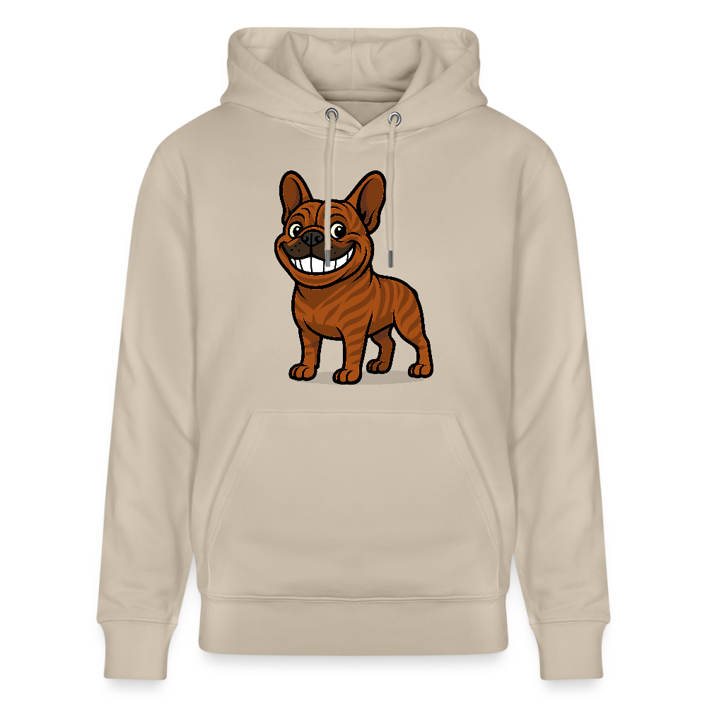Französische Bulldogge Hoodie - Cartoon mit breitem Grinsen – Lustiges Hunde Motiv für Humor-Fans, Tierfreunde und Geschenkideen - Beige