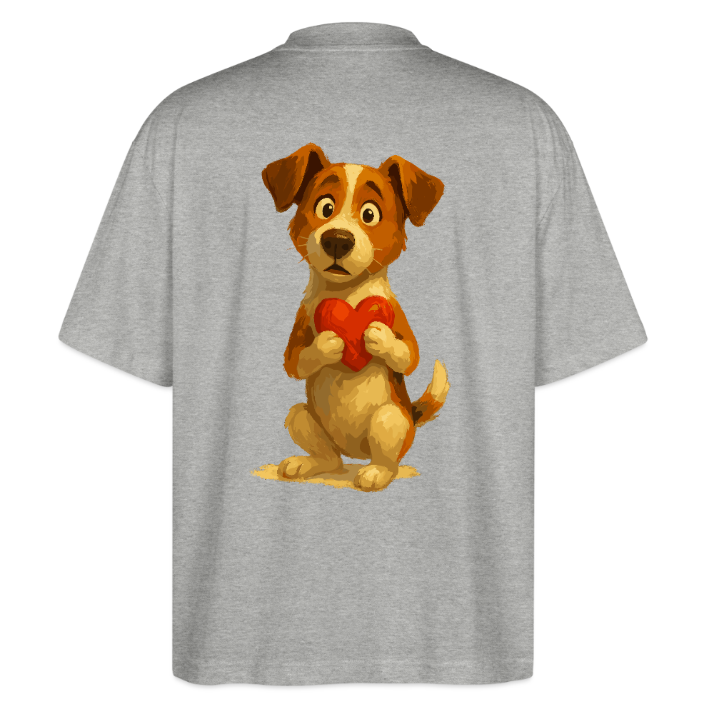 Jack Russell Terrier Oversized mit Herz – süßes Cartoon Motiv, liebevoller Hund, Geschenkidee für Valentinstag und Hundeliebhaber - Grau meliert