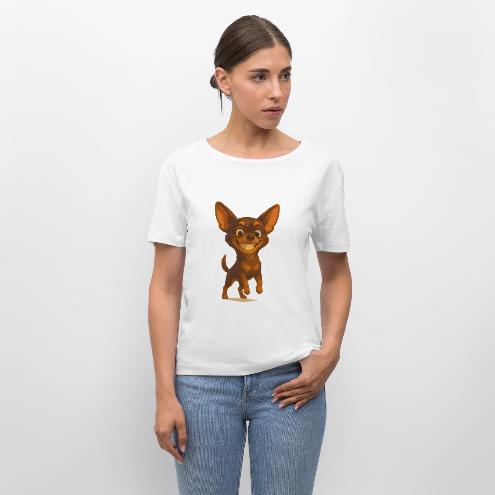 Grinsender Chihuahua Shirt Cartoon Hund – witziges Tiermotiv mit großem Lächeln, Geschenkidee für Hundefans und Tierfreunde - Weiß