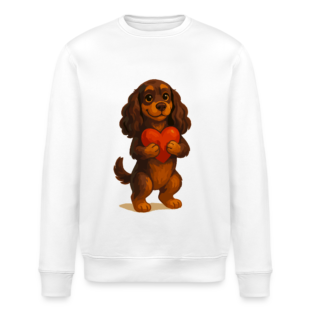 Cocker Spaniel Sweatshirt mit Herz – Süßer Cartoon Hund, perfektes Motiv für Valentinstag und Hundeliebhaber - Weiß