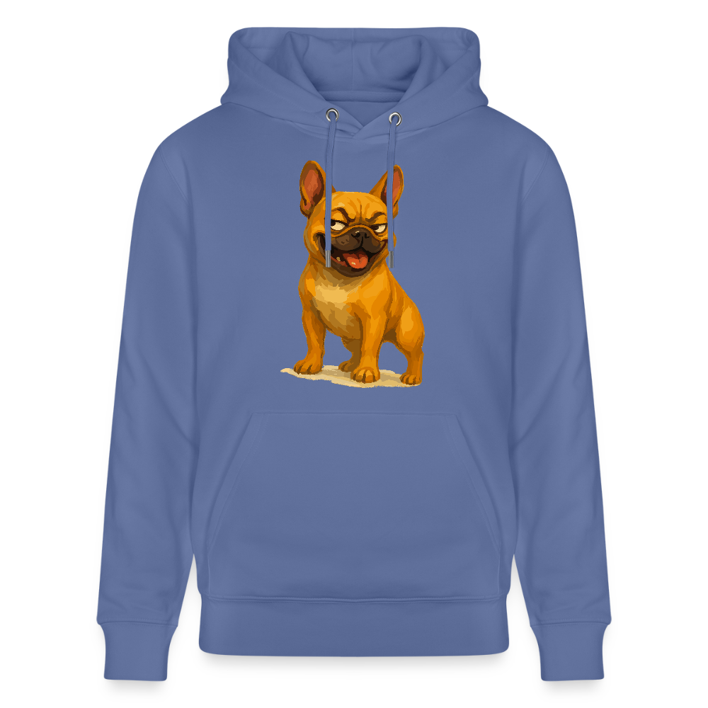 Französische Bulldogge Hoodie - Frecher Cartoon mit verschmitztem Grinsen – Humorvolles Hunde Motiv für Tierfreunde und Geschenkideen - Blau