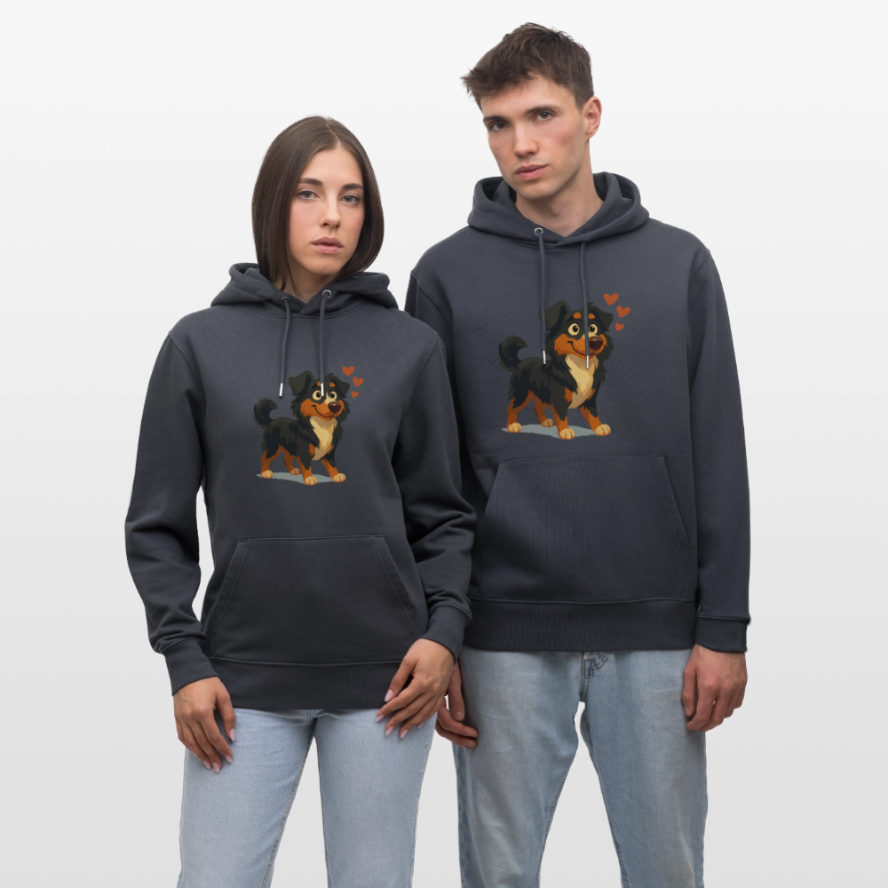 Australian Shepherd Hoodie Verliebter Cartoon mit roten Herzen – Liebevolles Hunde Motiv für Valentinstag, Freundschaft und Geschenkideen - Indigoblau