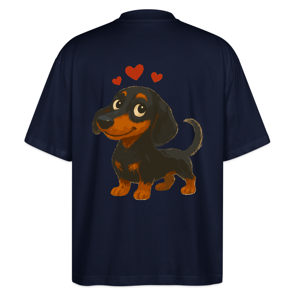 Dackel Oversized – Verliebter Cartoon Dachshund | Süßer Hund Pullover Geschenk mit Herzen für Valentinstag & Hundefans - Navy