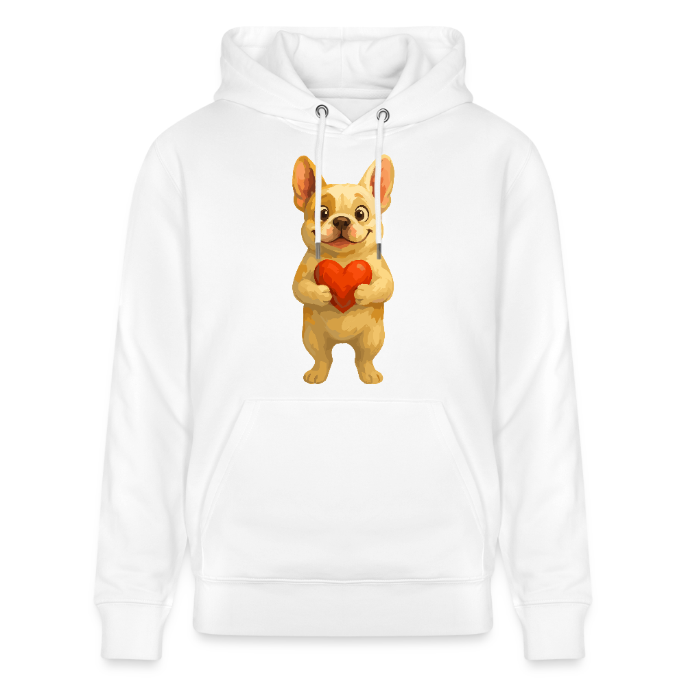 Französische Bulldogge Hoodie mit Herz Cartoon – Liebevolles Hunde Motiv für Valentinstag, Freundschaft und Geschenkideen - Weiß