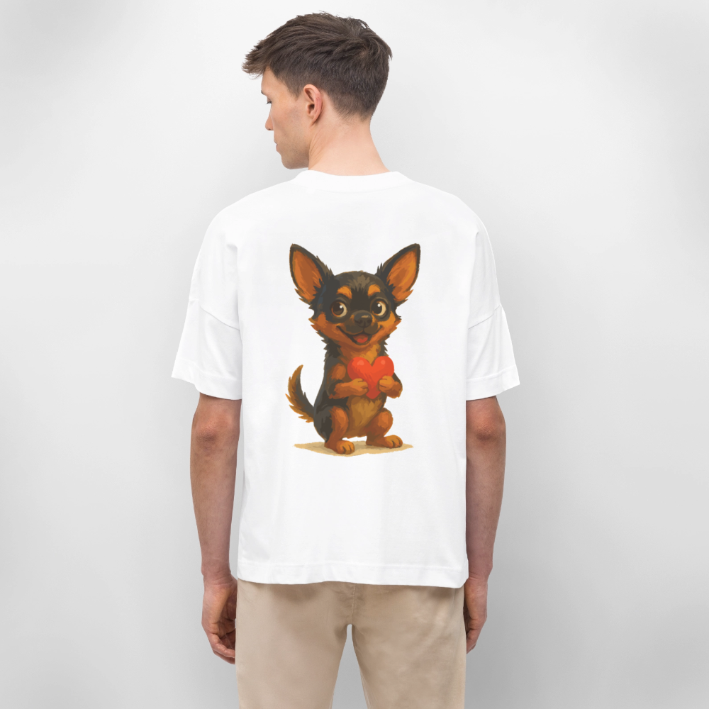 Chihuahua Oversized Cartoon Hund mit Herz – süßes Tiermotiv, Geschenkidee für Hundefans, Valentinstag und romantische Anlässe - Weiß