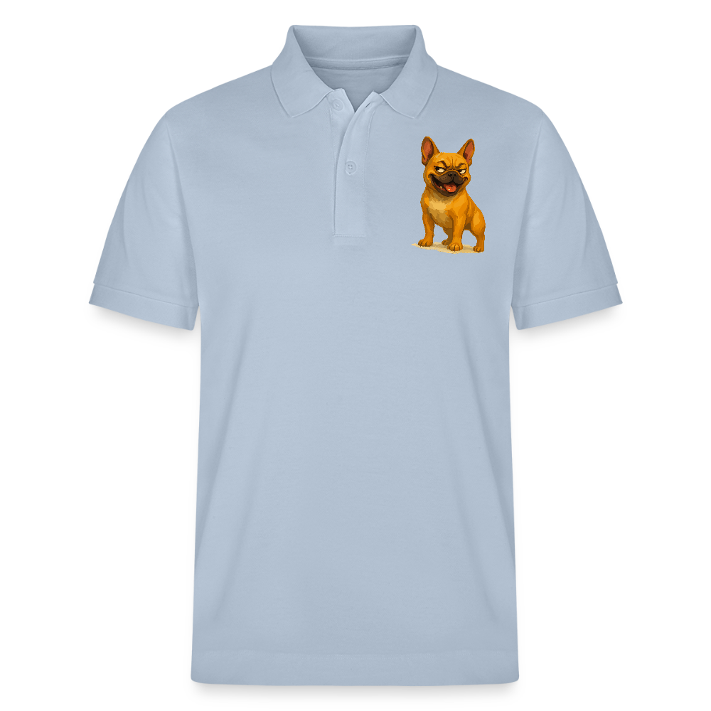 Französische Bulldogge Poloshirt - Frecher Cartoon mit verschmitztem Grinsen – Humorvolles Hunde Motiv für Tierfreunde und Geschenkideen - sky Blue
