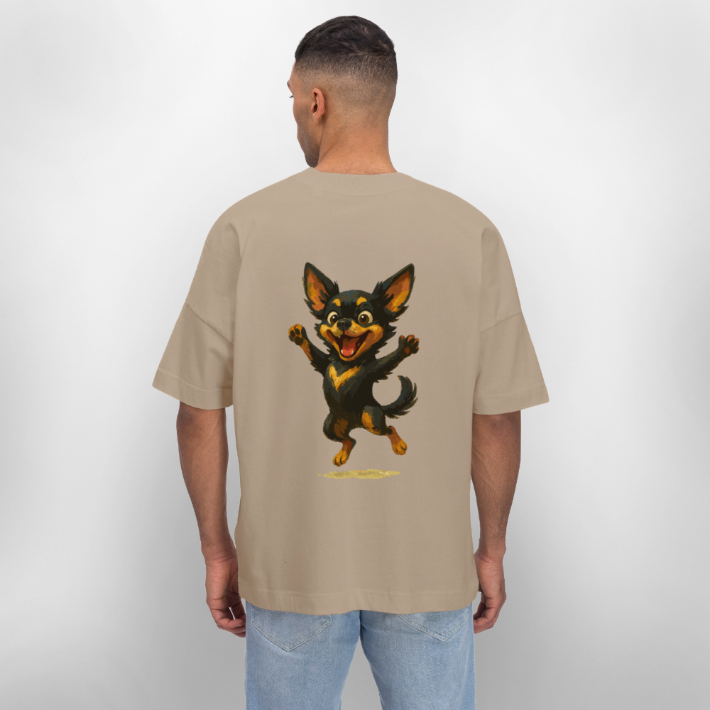 Fröhlicher Chihuahua Cartoon Hund – hüpfendes Tiermotiv voller Lebensfreude, witzige Geschenkidee für Hundefans und Tierfreunde - Steingrau