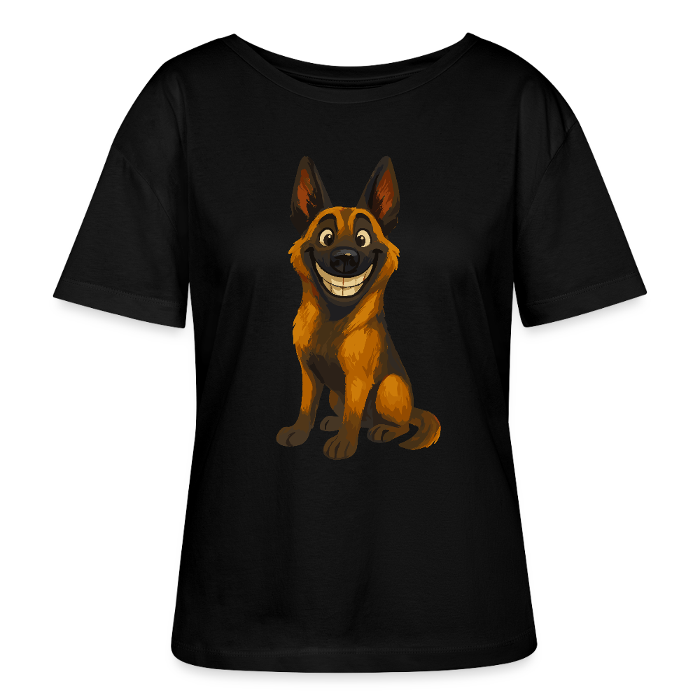 Malinois Shirt Grinsender Cartoon – lustiger Belgischer Schäferhund im gemalten Stil als humorvolles Hunde Motiv für Hundeliebhaber - Schwarz