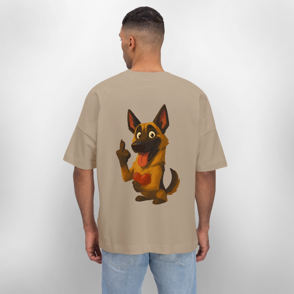 Frecher Malinois Oversized mit Herz – witziges und provokantes Hunde Cartoon Motiv für Hundeliebhaber mit Sinn für Humor - Steingrau