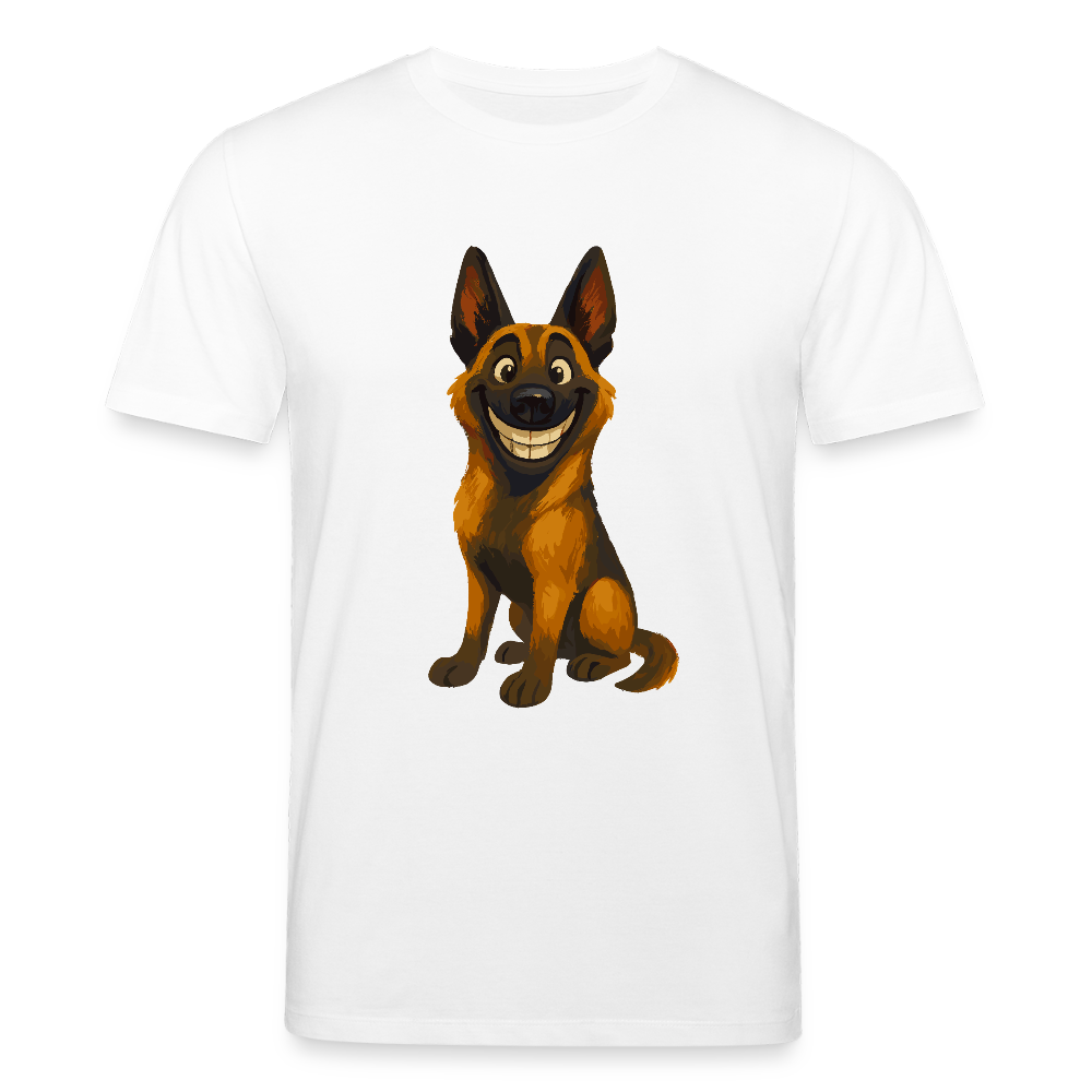 Malinois T-Shirt Grinsender Cartoon – lustiger Belgischer Schäferhund im gemalten Stil als humorvolles Hunde Motiv für Hundeliebhaber - Weiß