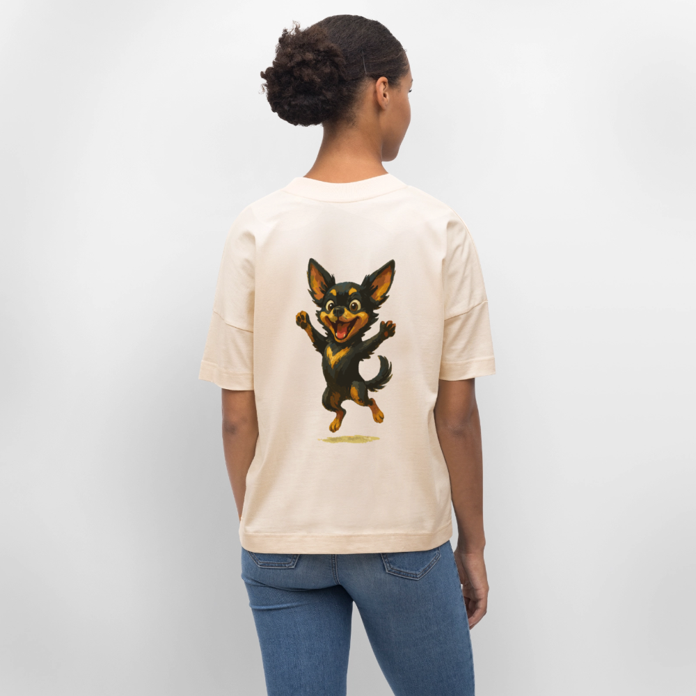Fröhlicher Chihuahua Cartoon Hund – hüpfendes Tiermotiv voller Lebensfreude, witzige Geschenkidee für Hundefans und Tierfreunde - Weißgrau