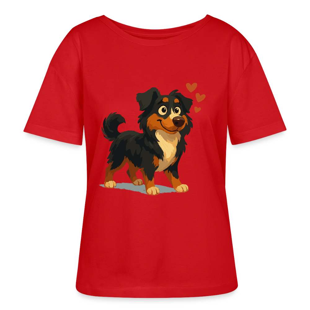 Australian Shepherd Shirt Verliebter Cartoon mit roten Herzen – Liebevolles Hunde Motiv für Valentinstag, Freundschaft und Geschenkideen - Rot