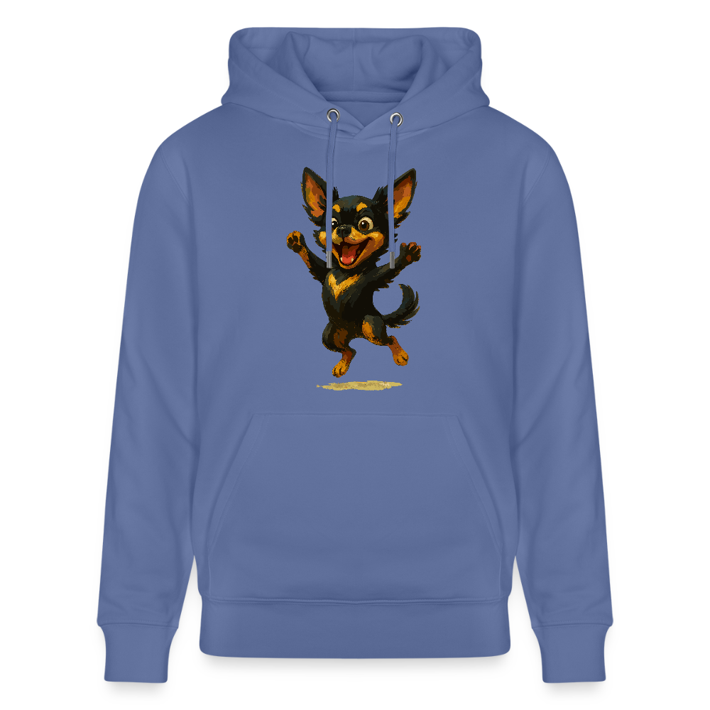 Fröhlicher Chihuahua Cartoon Hund – hüpfendes Tiermotiv voller Lebensfreude, witzige Geschenkidee für Hundefans und Tierfreunde - Blau