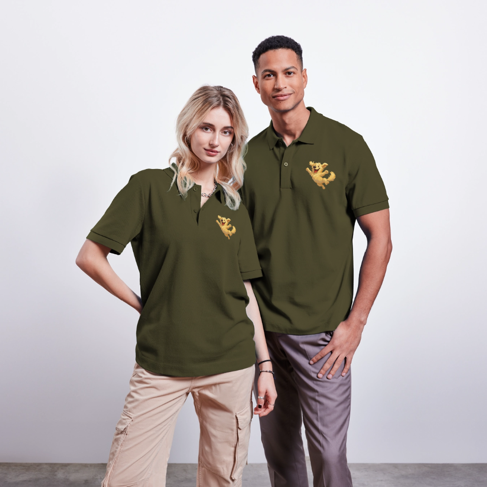 Golden Retriever Poloshirt Springender Cartoon – fröhliches Hundemotiv, perfektes Geschenk für Hundeliebhaber und Tierfreunde - Khaki
