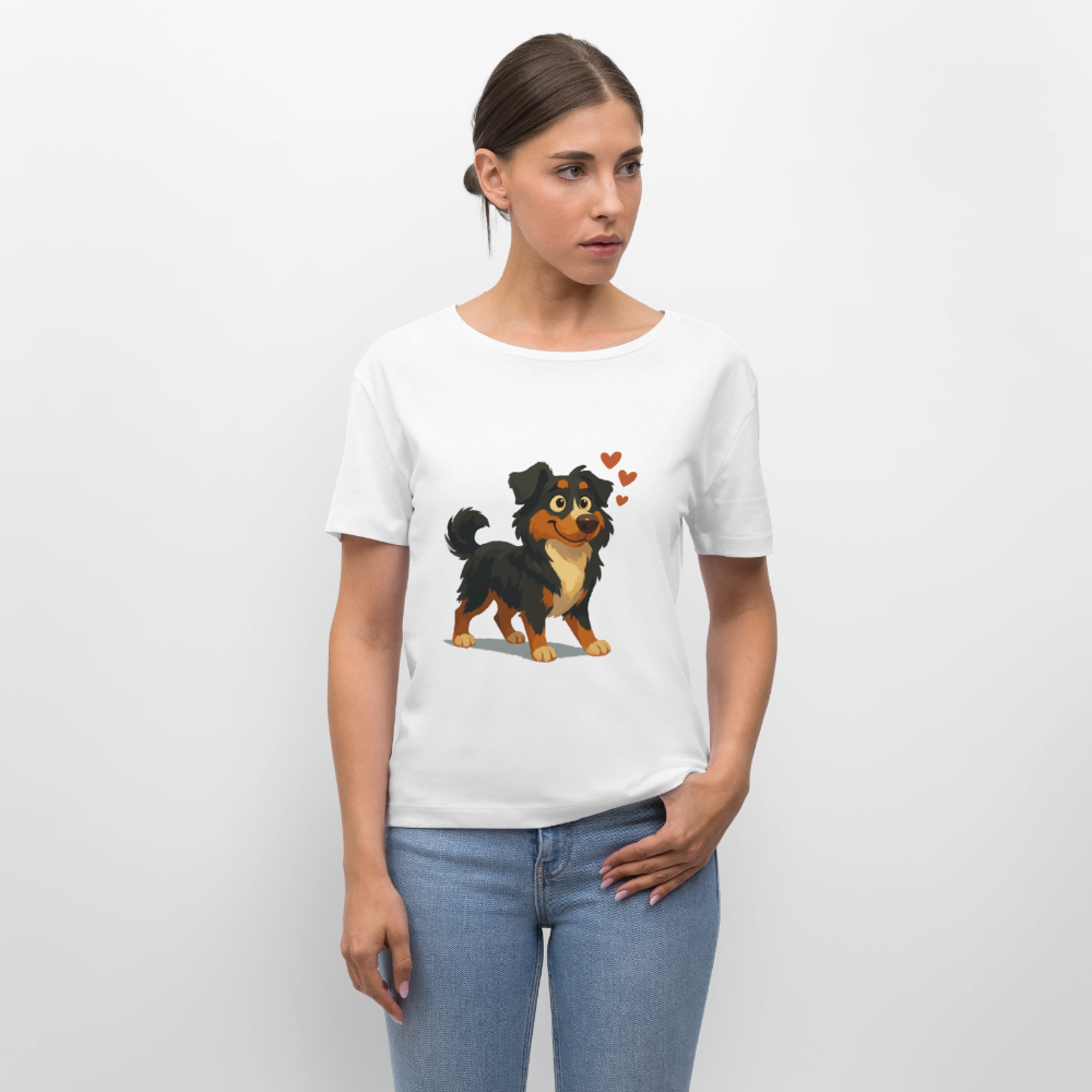 Australian Shepherd Shirt Verliebter Cartoon mit roten Herzen – Liebevolles Hunde Motiv für Valentinstag, Freundschaft und Geschenkideen - Weiß
