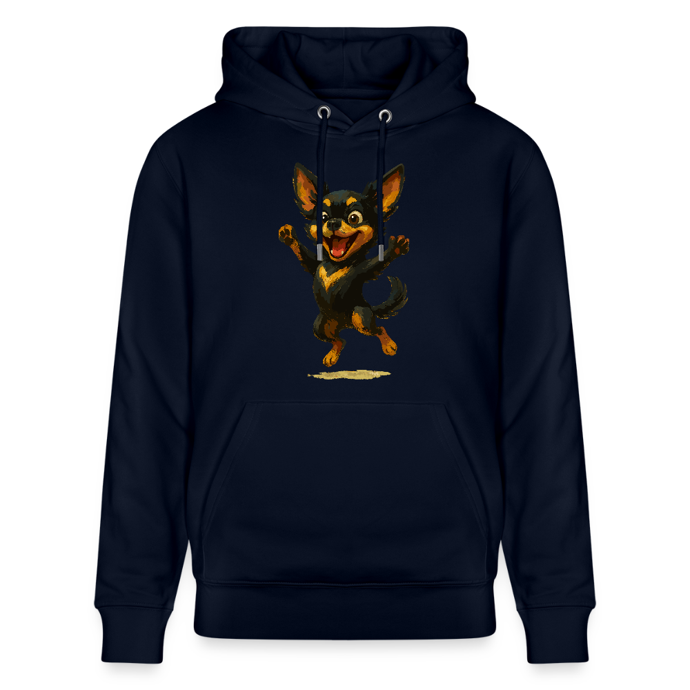 Fröhlicher Chihuahua Cartoon Hund – hüpfendes Tiermotiv voller Lebensfreude, witzige Geschenkidee für Hundefans und Tierfreunde - Navy