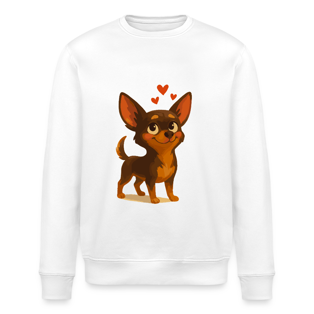 Verliebter Chihuahua Sweatshirt Cartoon Hund mit Herzen – süßes romantisches Tiermotiv, Geschenkidee für Valentinstag und Hundefans - Weiß
