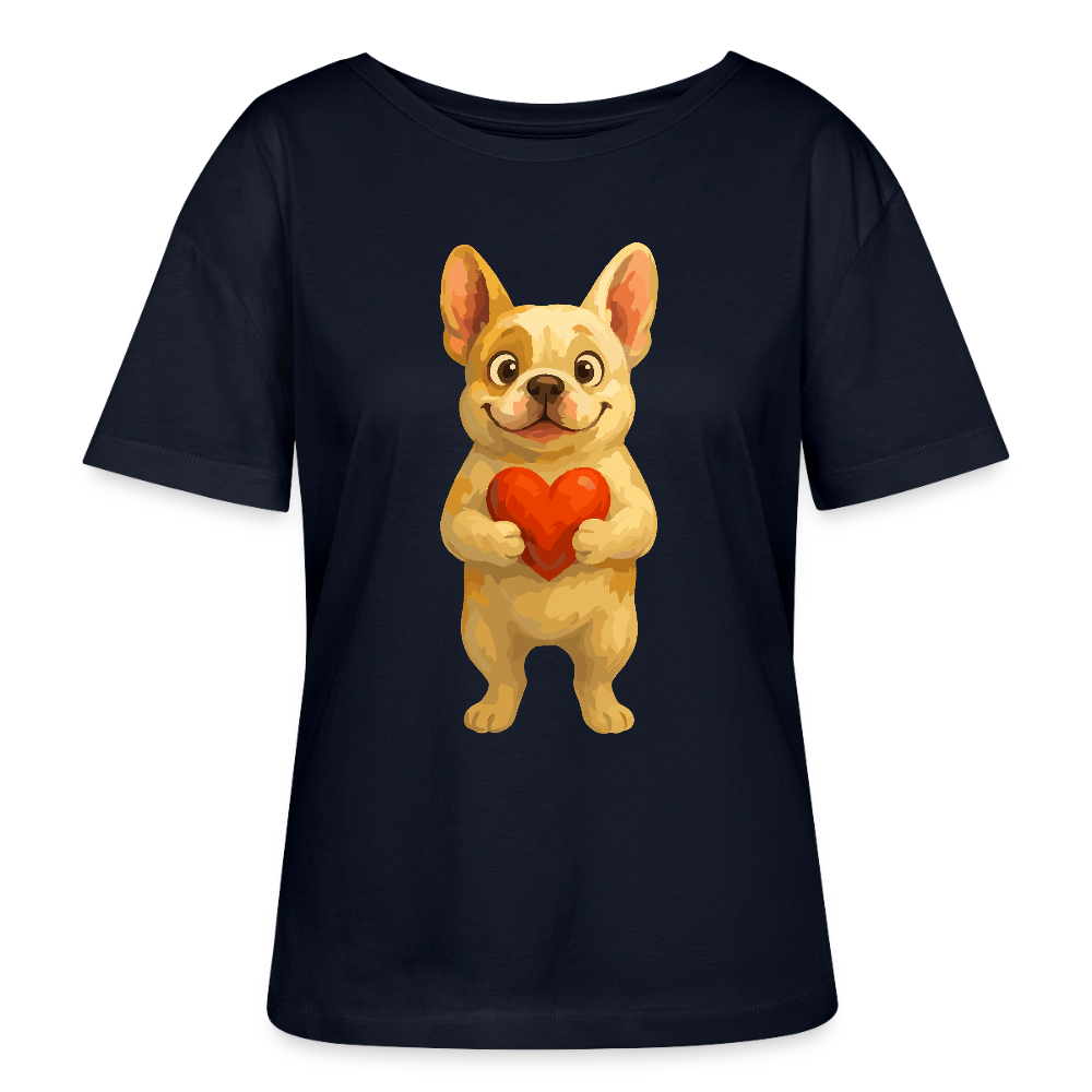 Französische Bulldogge Shirt mit Herz Cartoon – Liebevolles Hunde Motiv für Valentinstag, Freundschaft und Geschenkideen - Navy