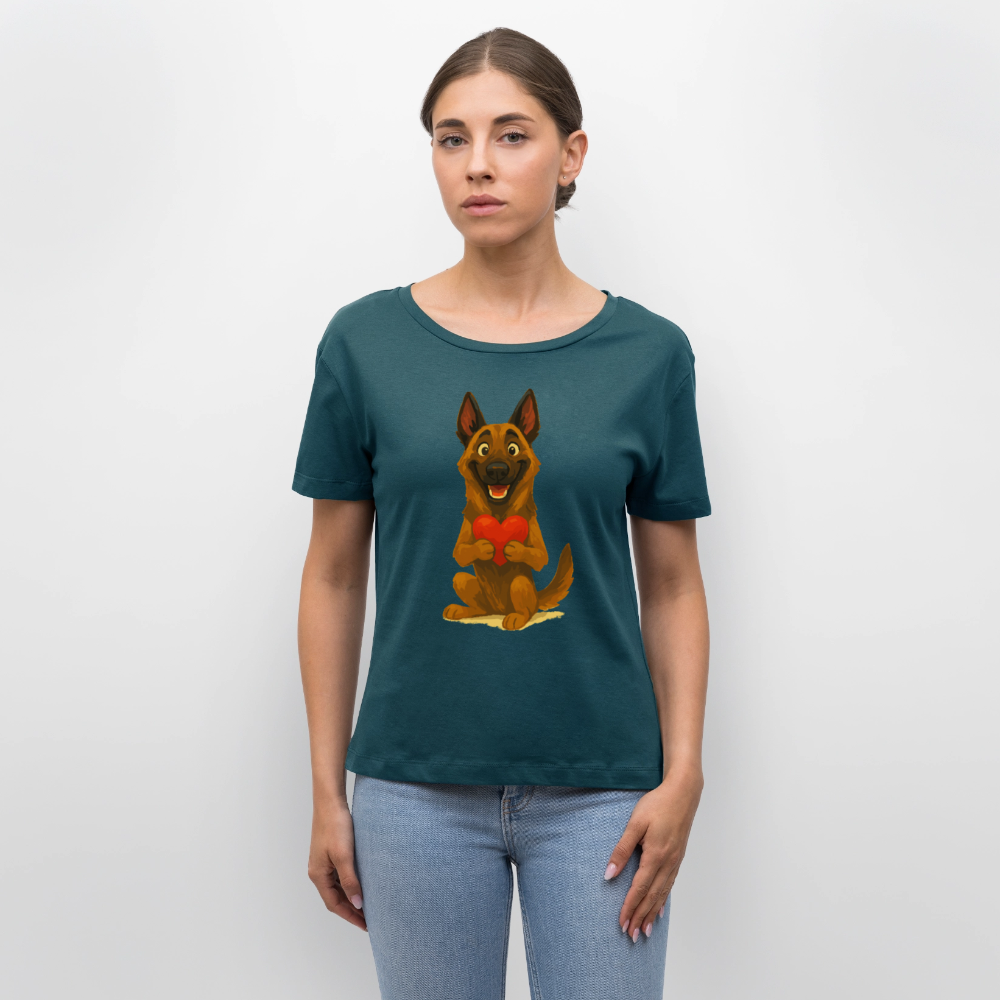 Malinois Shirt mit Herz Cartoon – liebevoller Belgischer Schäferhund als Hunde Motiv für Hundeliebhaber und Geschenkideen - Dunkles Petrol