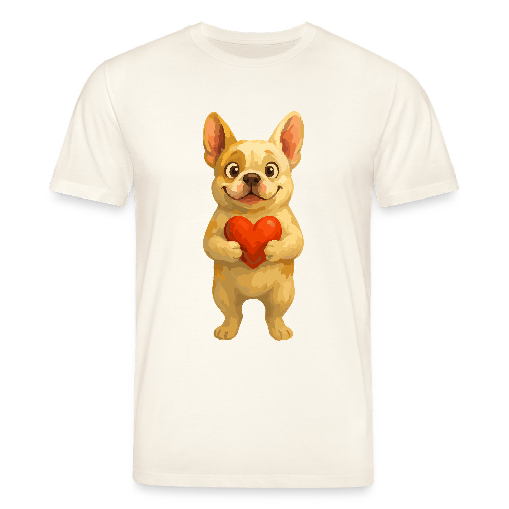 Französische Bulldogge T-Shirt mit Herz Cartoon – Liebevolles Hunde Motiv für Valentinstag, Freundschaft und Geschenkideen - Naturweiß