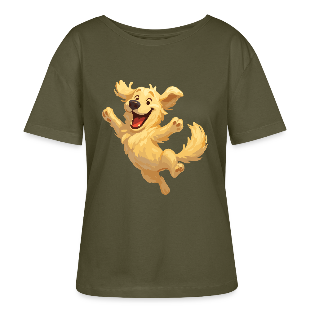 Golden Retriever Shirt Springender Cartoon – fröhliches Hundemotiv, perfektes Geschenk für Hundeliebhaber und Tierfreunde - Khaki