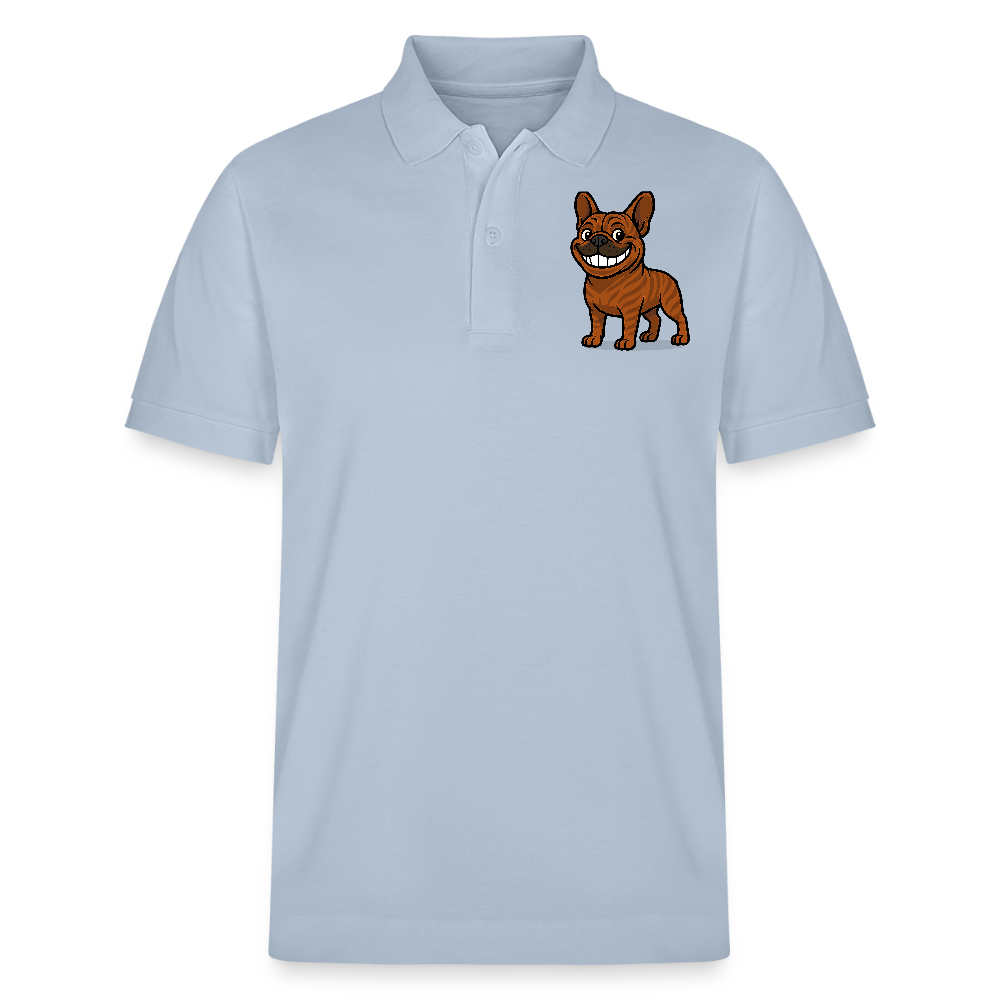 Französische Bulldogge Poloshirt - Cartoon mit breitem Grinsen – Lustiges Hunde Motiv für Humor-Fans, Tierfreunde und Geschenkideen - sky Blue