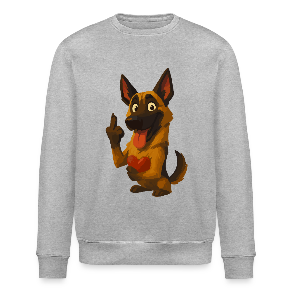 Frecher Malinois Sweatshirt mit Herz – witziges und provokantes Hunde Cartoon Motiv für Hundeliebhaber mit Sinn für Humor - Grau meliert