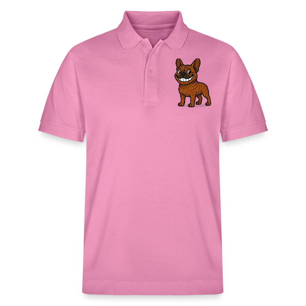Französische Bulldogge Poloshirt - Cartoon mit breitem Grinsen – Lustiges Hunde Motiv für Humor-Fans, Tierfreunde und Geschenkideen - Blasenrosa
