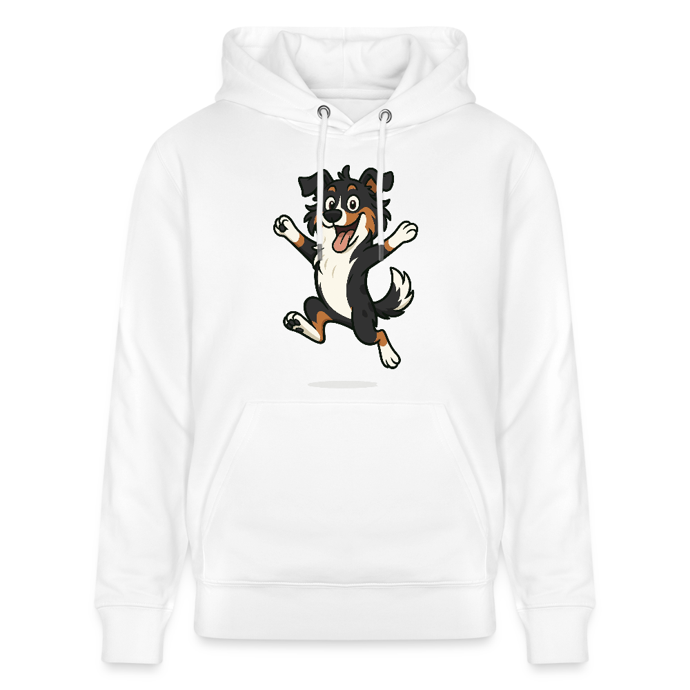 Australian Shepherd Hoodie Cartoon hüpfend – Fröhliches Hunde Motiv voller Freude und Energie für Hundeliebhaber und Geschenkideen - Weiß