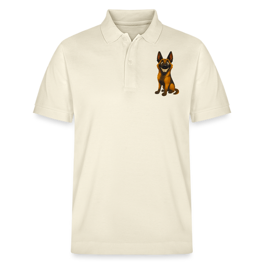 Malinois Poloshirt Grinsender Cartoon – lustiger Belgischer Schäferhund im gemalten Stil als humorvolles Hunde Motiv für Hundeliebhaber - Weißgrau