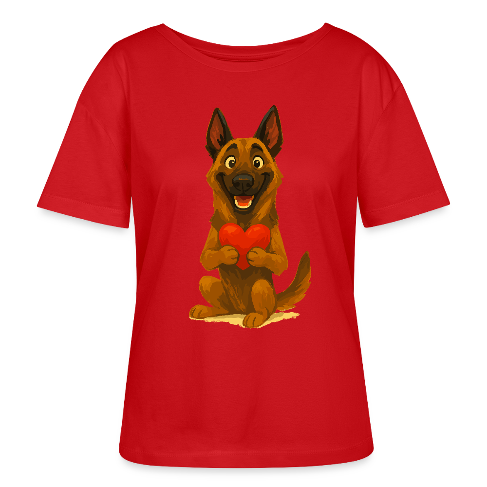 Malinois Shirt mit Herz Cartoon – liebevoller Belgischer Schäferhund als Hunde Motiv für Hundeliebhaber und Geschenkideen - Rot
