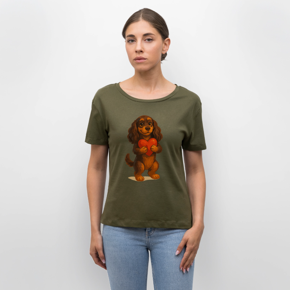 Cocker Spaniel Shirt mit Herz – Süßer Cartoon Hund, perfektes Motiv für Valentinstag und Hundeliebhaber - Khaki