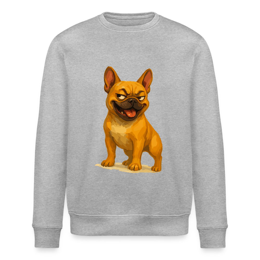Französische Bulldogge Sweatshirt - Frecher Cartoon mit verschmitztem Grinsen – Humorvolles Hunde Motiv für Tierfreunde und Geschenkideen - Grau meliert