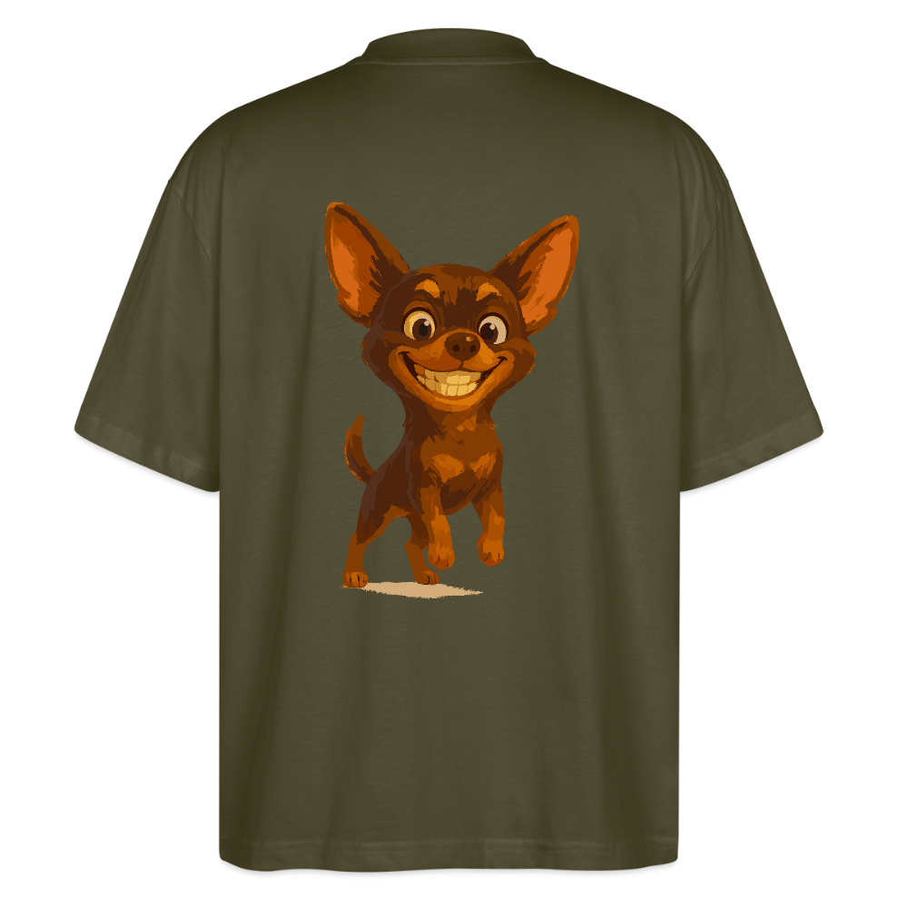 Grinsender Chihuahua Oversized Cartoon Hund – witziges Tiermotiv mit großem Lächeln, Geschenkidee für Hundefans und Tierfreunde - Khaki