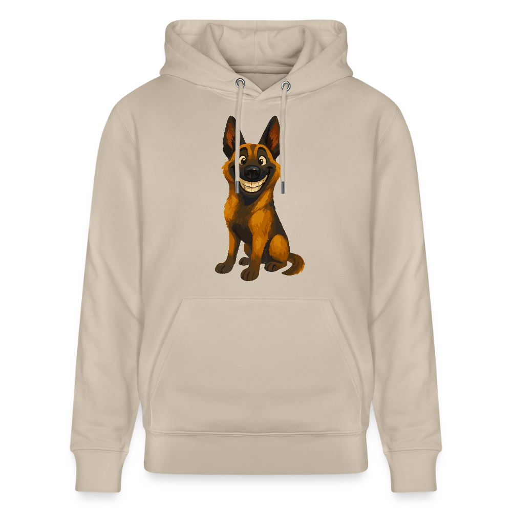 Malinois Hoodie Grinsender Cartoon – lustiger Belgischer Schäferhund im gemalten Stil als humorvolles Hunde Motiv für Hundeliebhaber - Beige