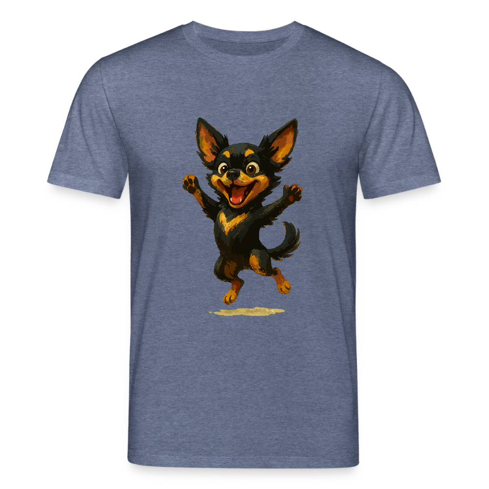 Fröhlicher Chihuahua Cartoon Hund – hüpfendes Tiermotiv voller Lebensfreude, witzige Geschenkidee für Hundefans und Tierfreunde - Dunkelblau meliert