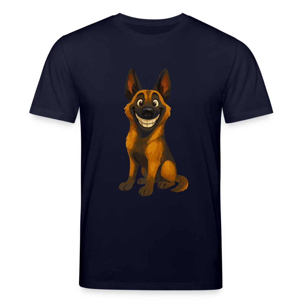Malinois T-Shirt Grinsender Cartoon – lustiger Belgischer Schäferhund im gemalten Stil als humorvolles Hunde Motiv für Hundeliebhaber - Navy