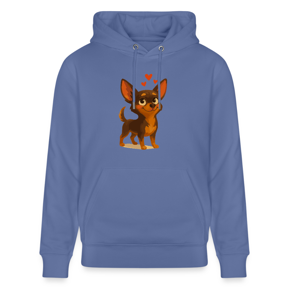 Verliebter Chihuahua Hoodie Cartoon Hund mit Herzen – süßes romantisches Tiermotiv, Geschenkidee für Valentinstag und Hundefans - Blau
