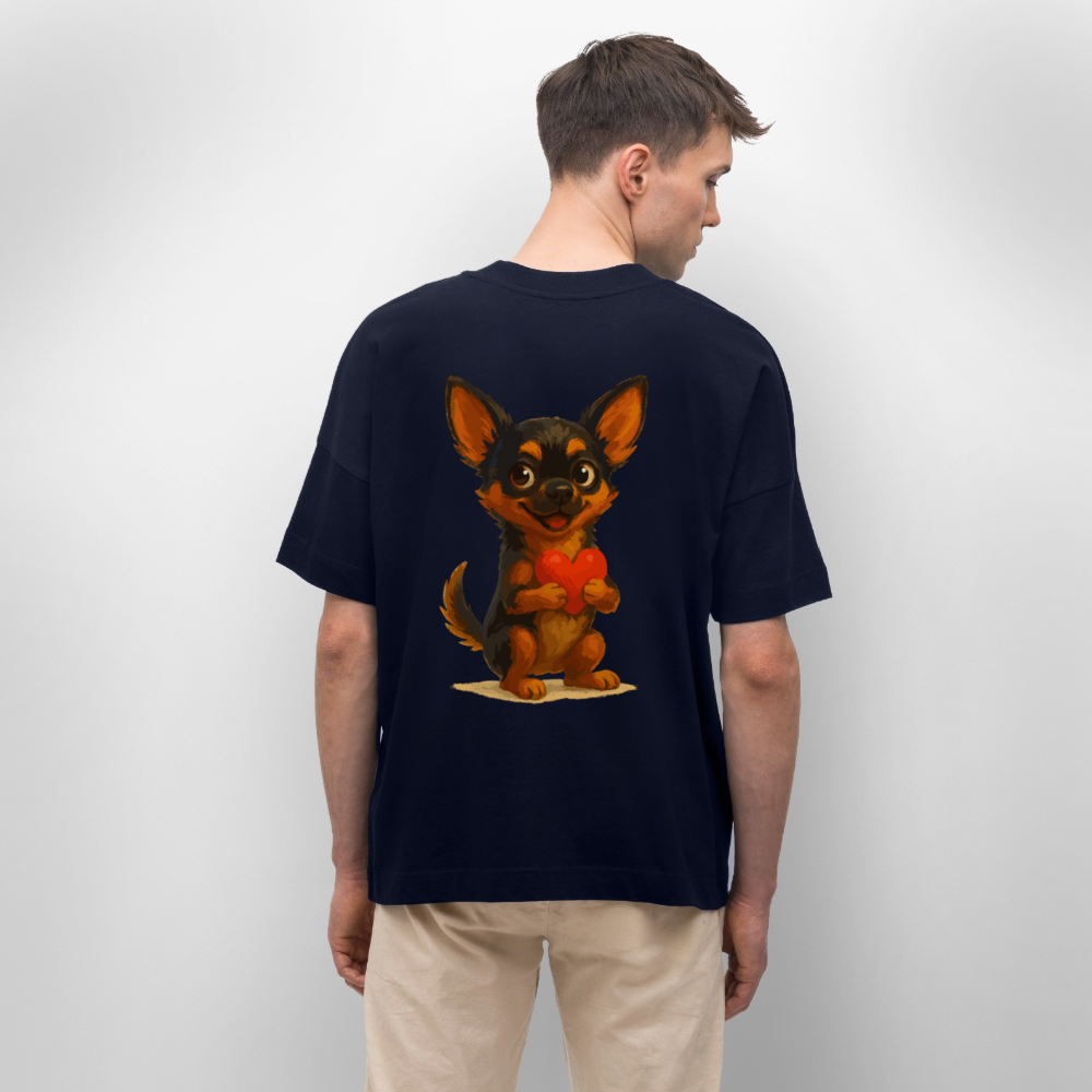 Chihuahua Oversized Cartoon Hund mit Herz – süßes Tiermotiv, Geschenkidee für Hundefans, Valentinstag und romantische Anlässe - Navy
