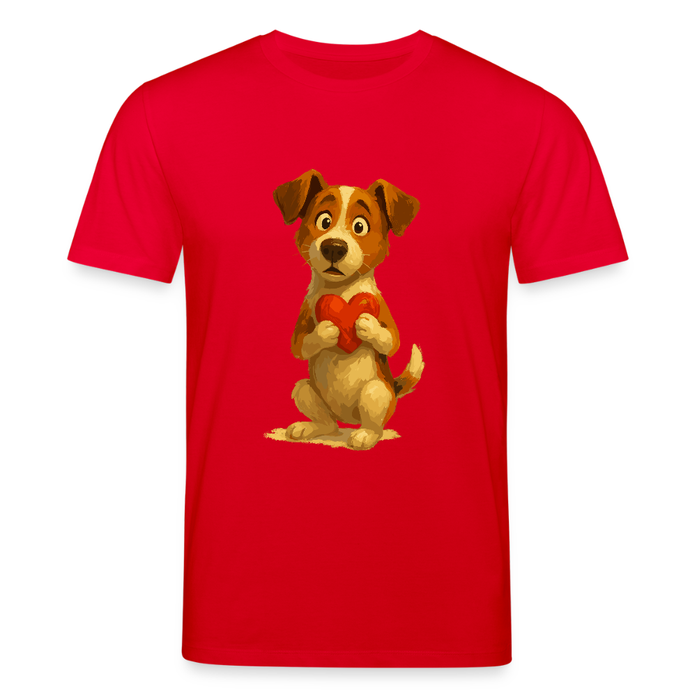 Jack Russell Terrier T-Shirt mit Herz – süßes Cartoon Motiv, liebevoller Hund, Geschenkidee für Valentinstag und Hundeliebhaber - Rot