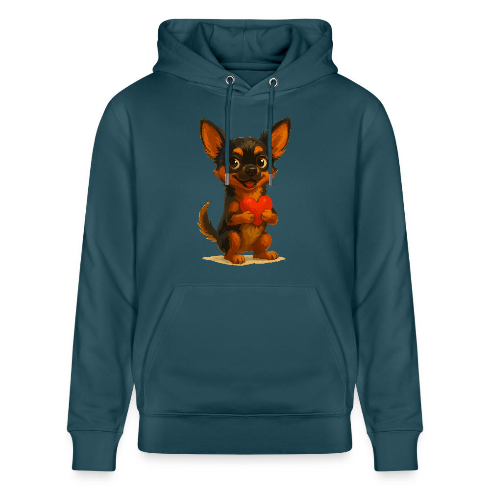 Chihuahua Hoodie Cartoon Hund mit Herz – süßes Tiermotiv, Geschenkidee für Hundefans, Valentinstag und romantische Anlässe - Dunkles Petrol