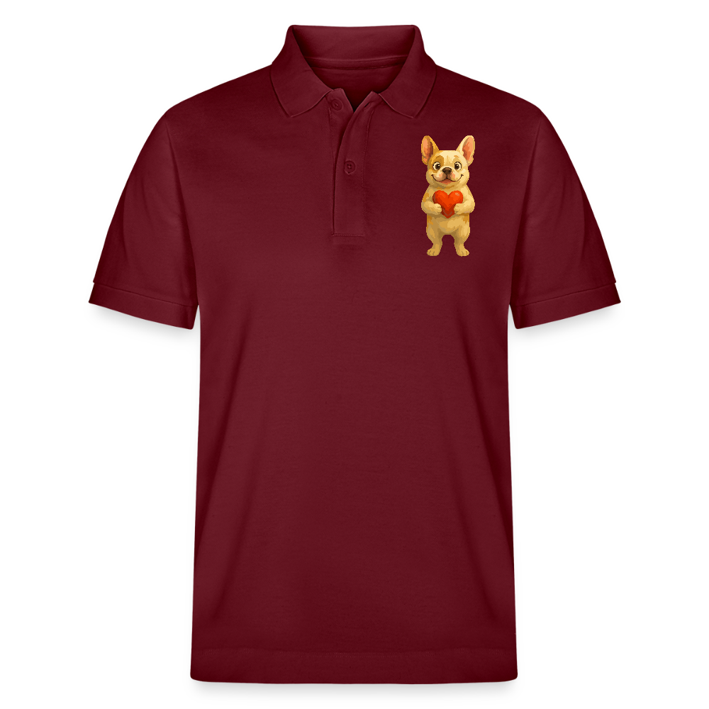 Französische Bulldogge Poloshirt mit Herz Cartoon – Liebevolles Hunde Motiv für Valentinstag, Freundschaft und Geschenkideen - Burgunderrot