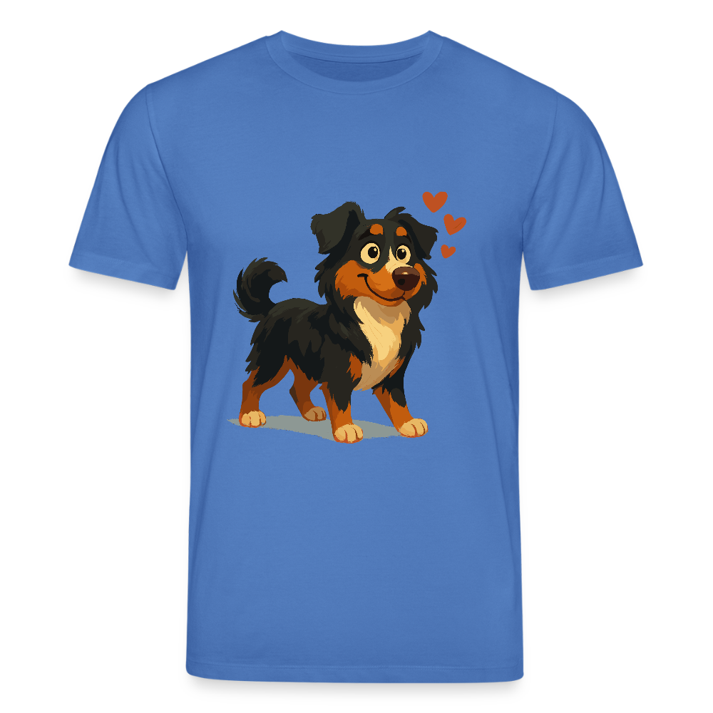 Australian Shepherd T-Shirt Verliebter Cartoon mit roten Herzen – Liebevolles Hunde Motiv für Valentinstag, Freundschaft und Geschenkideen - Achtsames Blau