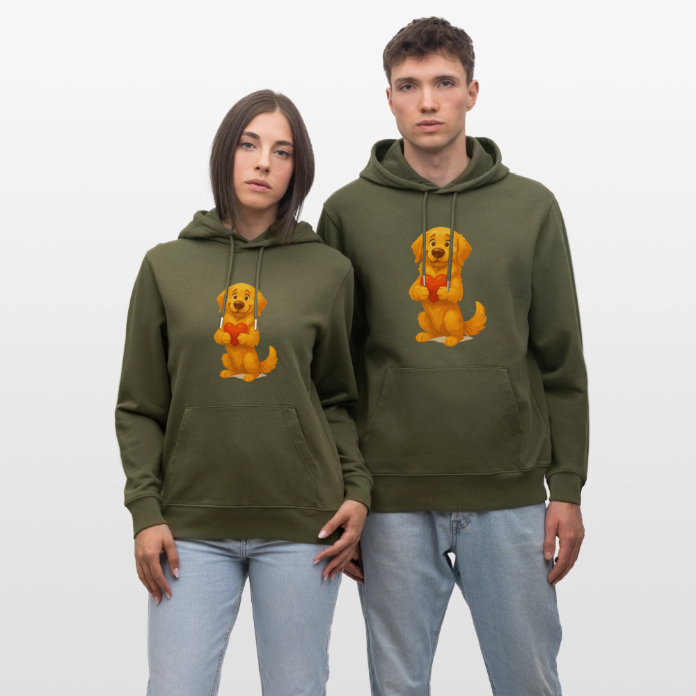 Golden Retriever Hoodie mit Herz – süßer Cartoon Hund, liebevolles Motiv für Hundeliebhaber, Valentinstag oder besondere Geschenkideen - Khaki Grün