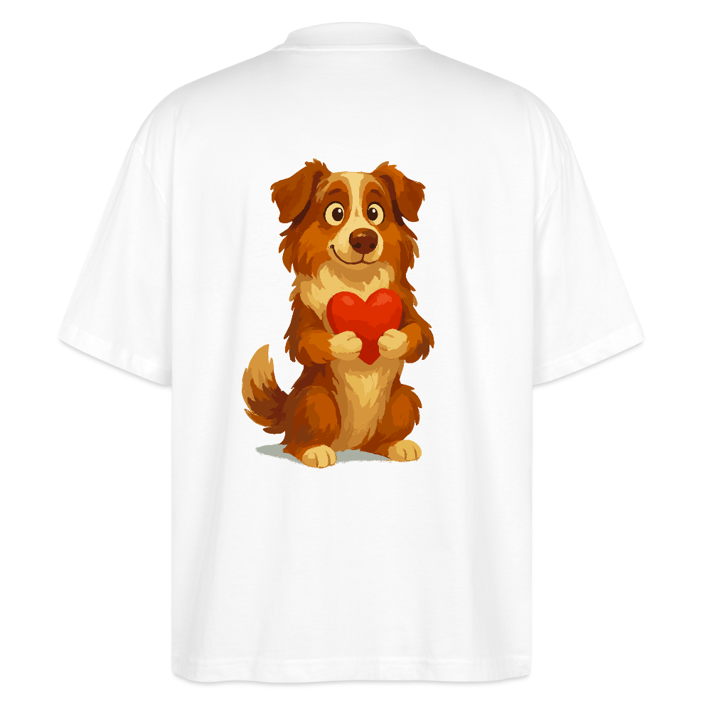 Australian Shepherd Oversized Süßer Cartoon mit Herz – Liebevolles Hunde Motiv für Valentinstag, Freundschaft und Geschenkideen - Weiß