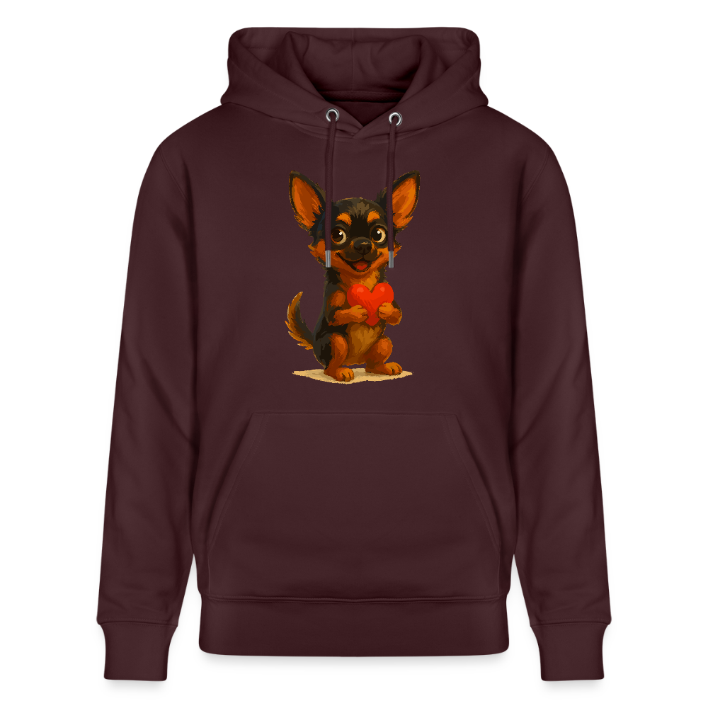 Chihuahua Hoodie Cartoon Hund mit Herz – süßes Tiermotiv, Geschenkidee für Hundefans, Valentinstag und romantische Anlässe - Maroon
