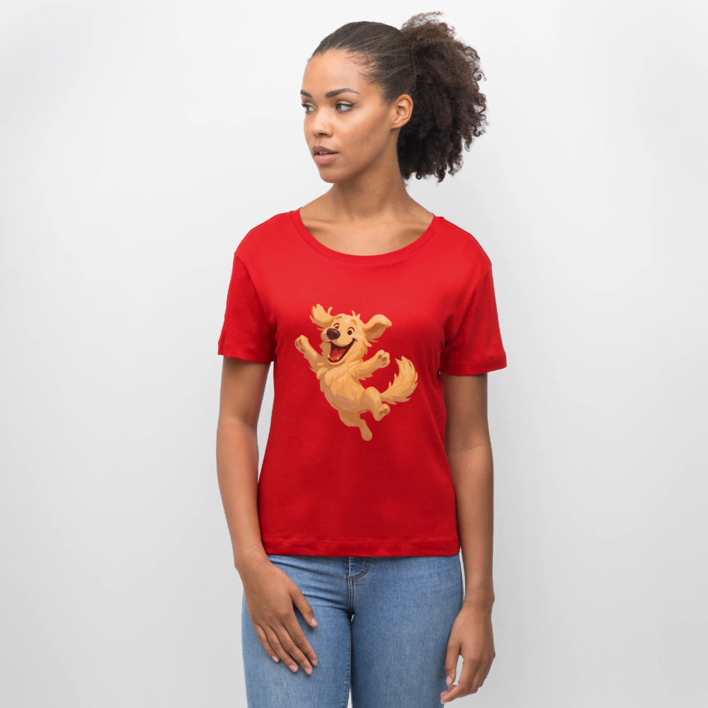 Golden Retriever Shirt Springender Cartoon – fröhliches Hundemotiv, perfektes Geschenk für Hundeliebhaber und Tierfreunde - Rot