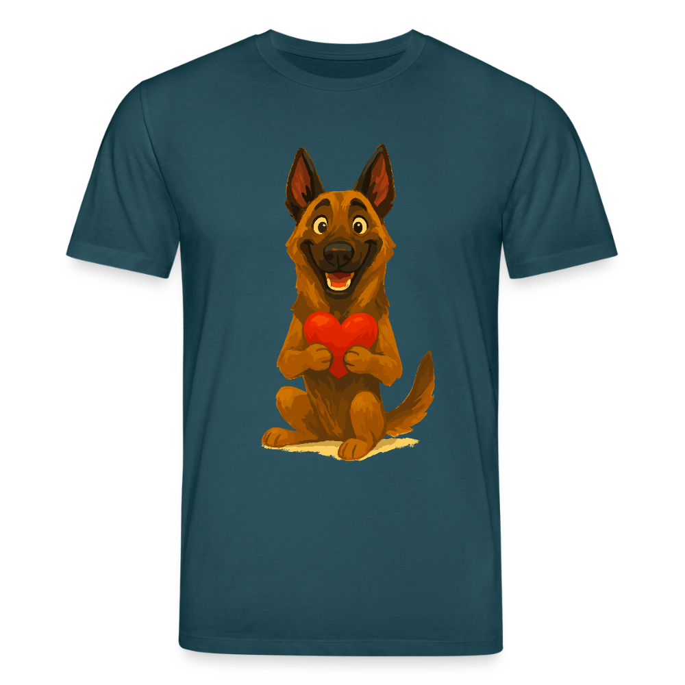 Malinois T-Shirt mit Herz Cartoon – liebevoller Belgischer Schäferhund als Hunde Motiv für Hundeliebhaber und Geschenkideen - Dunkles Petrol