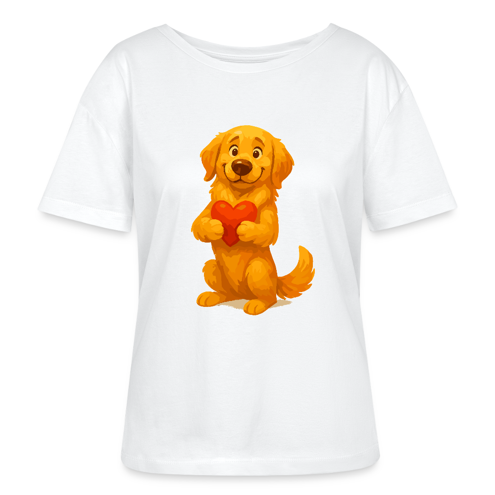 Golden Retriever Shirt mit Herz – süßer Cartoon Hund, liebevolles Motiv für Hundeliebhaber, Valentinstag oder besondere Geschenkideen - Weiß
