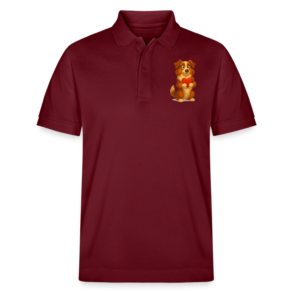 Australian Shepherd Poloshirt Süßer Cartoon mit Herz – Liebevolles Hunde Motiv für Valentinstag, Freundschaft und Geschenkideen - Burgunderrot